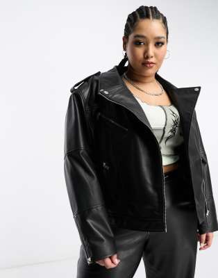 Urbancode Curve Urbancode curve real leather oversized biker jacket in black