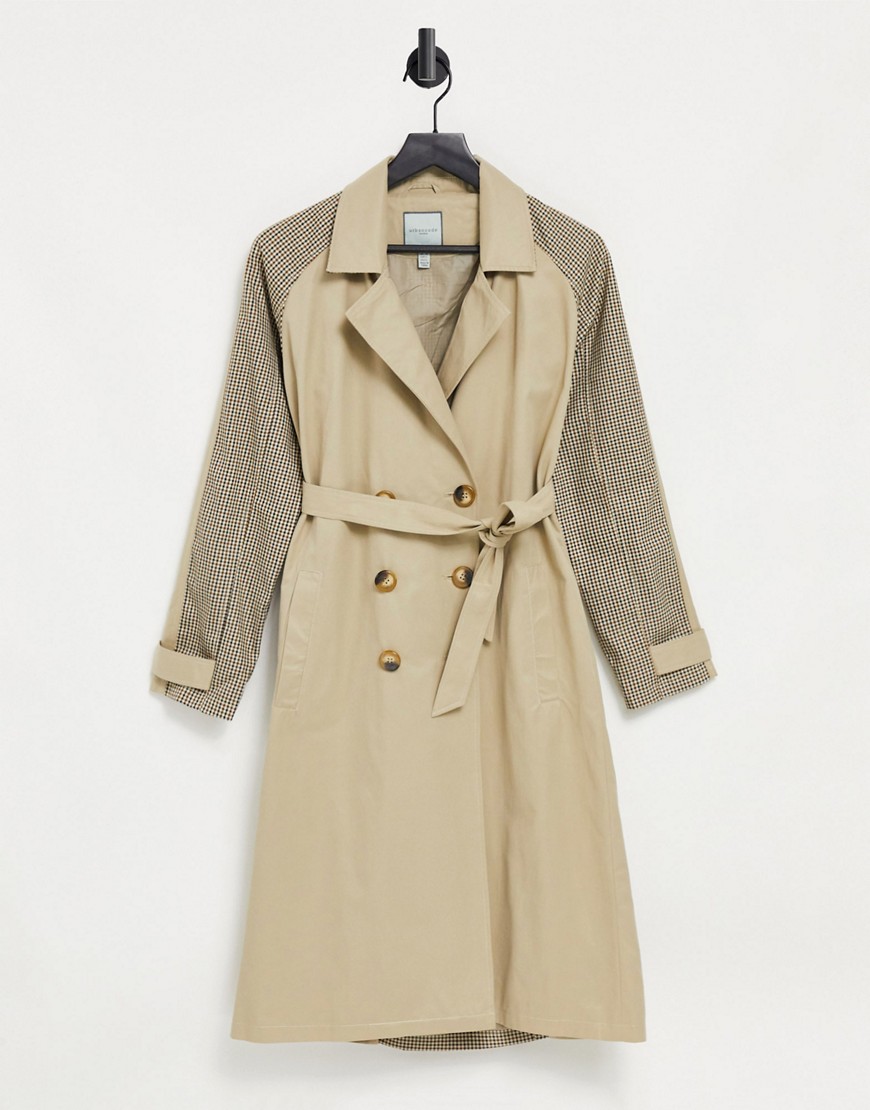 Urbancode Curve trench coat with checked splicing-White