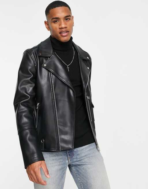 Urbancode – Czarna kurtka typu biker z imitacji skóry