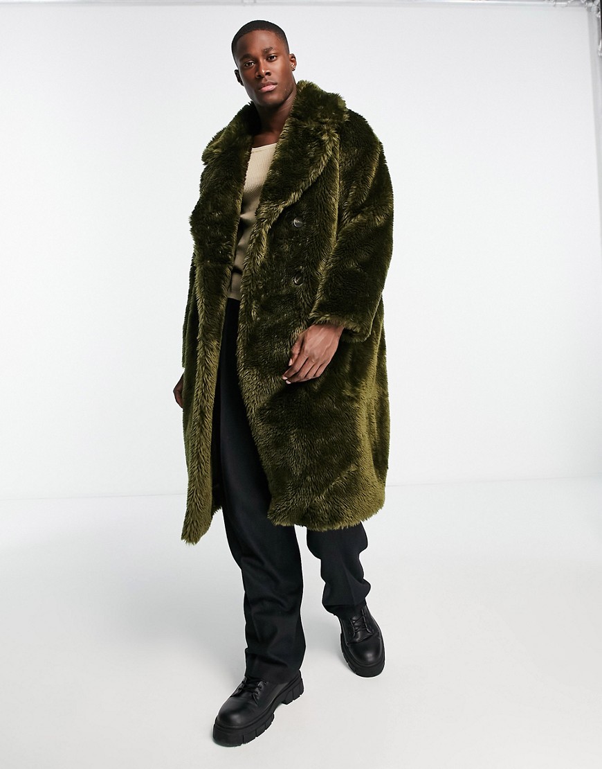 Urbancode double breasted faux fur coat in green