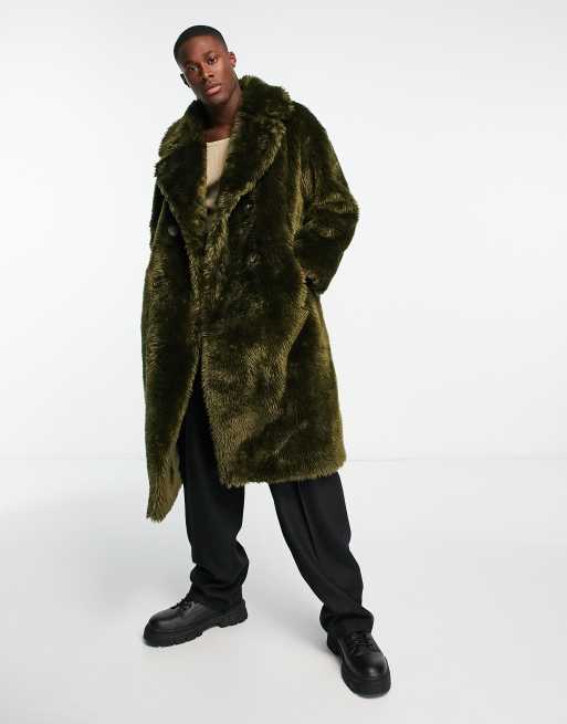 Urbancode double breasted faux fur coat in green