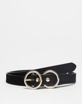 Urbancode double buckle leather belt in black | ASOS display picture 2