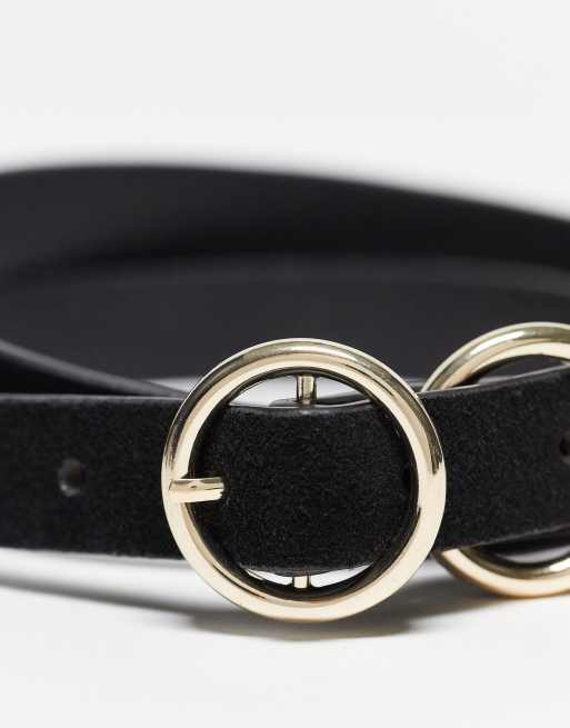 Urbancode double buckle leather belt in black | ASOS display picture 1
