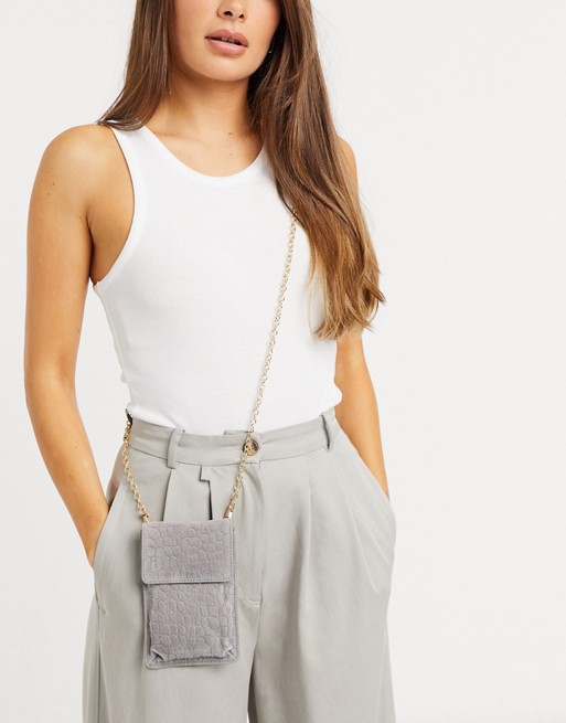 Urbancode embossed leather mini purse bag in grey