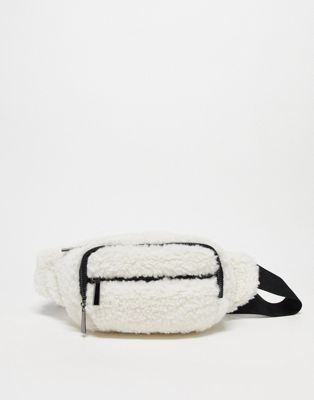 Urbancode faux borg belt bag in off white