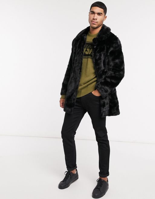 Urbancode faux fur coat in black | ASOS