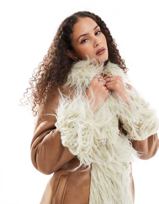 Urbancode faux fur edged maxi coat in tan