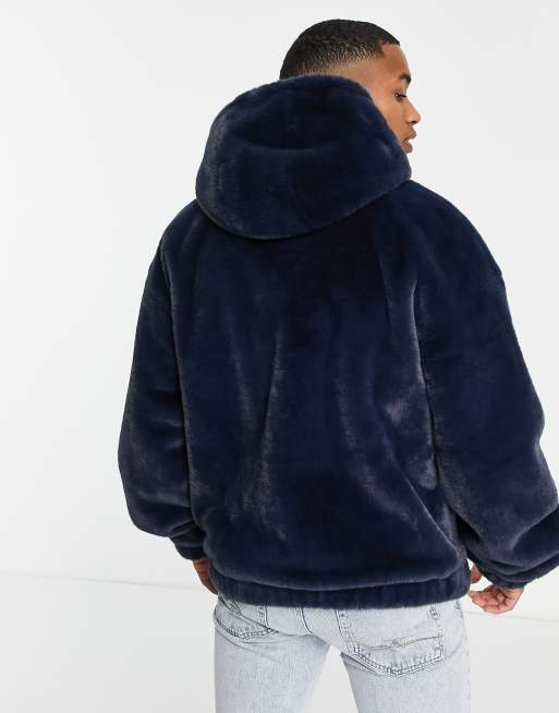 faux fur hooded bomber jacket