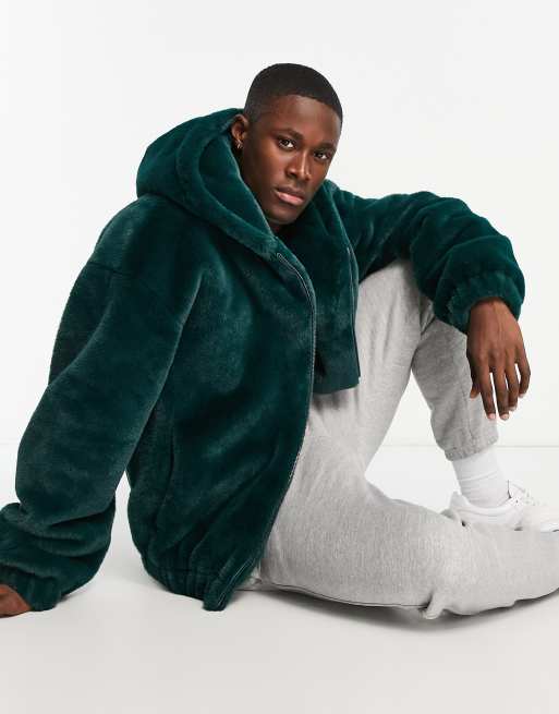 Green faux fur store hooded jacket