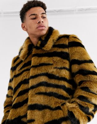Urbancode faux fur jacket in tiger | ASOS