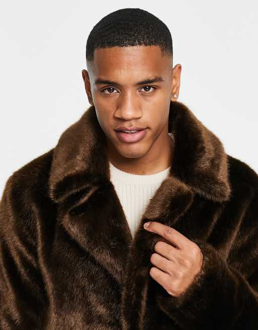 Urbancode faux fur overcoat in chocolate ASOS