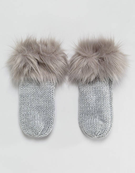 Urbancode Faux Fur Trim Chunky Knitted Mittens