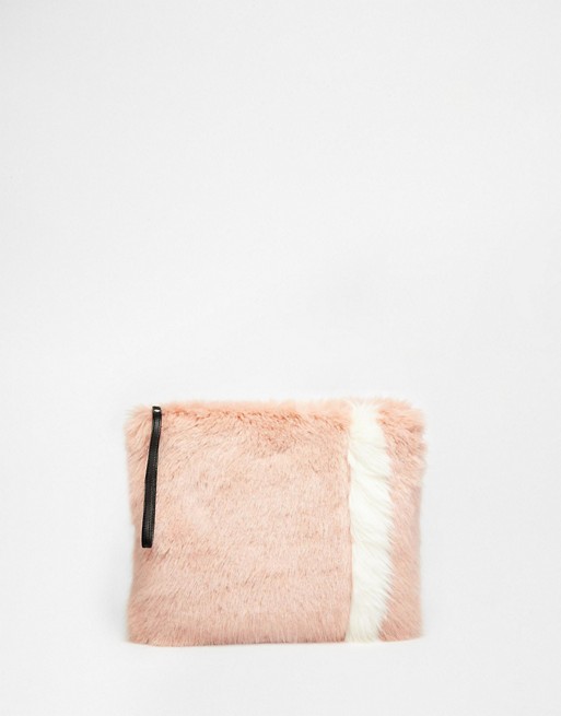 Urbancode | Urbancode Faux Fur Zip Top Clutch Bag with Wrist Strap