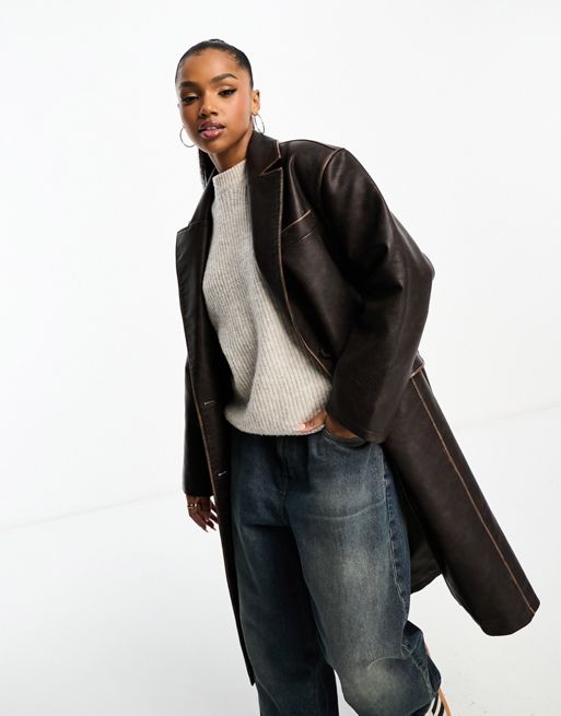 Urbancode faux leather jacket in vintage brown | ASOS