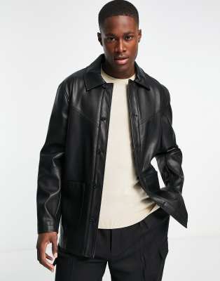 Urbancode faux leather mac coat in black - ASOS Price Checker