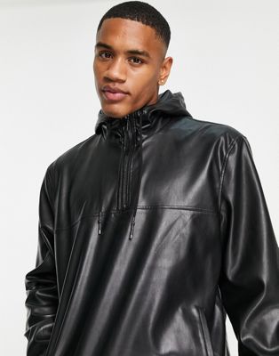 Urbancode faux leather overhead quarter zip coat in black - ASOS Price Checker