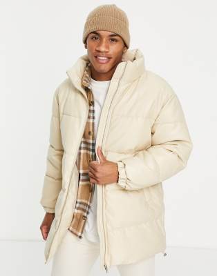 cream faux leather puffer