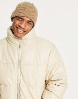 cream faux leather puffer