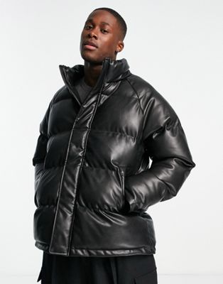 Urbancode faux leather puffer jacket in black - ASOS Price Checker