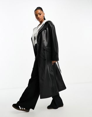 Urbancode faux leather trench coat in black