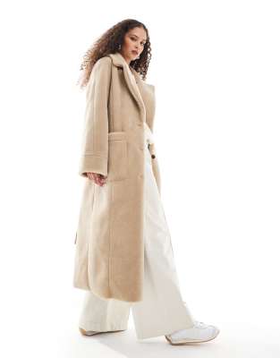 Urbancode Urbancode faux shearling belted maxi coat in cream-White