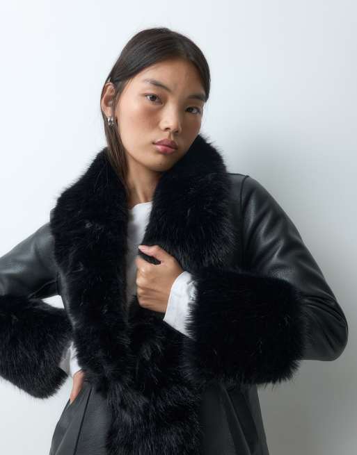 Urbancode faux shearling maxi penny lane coat in black, 4 of 5