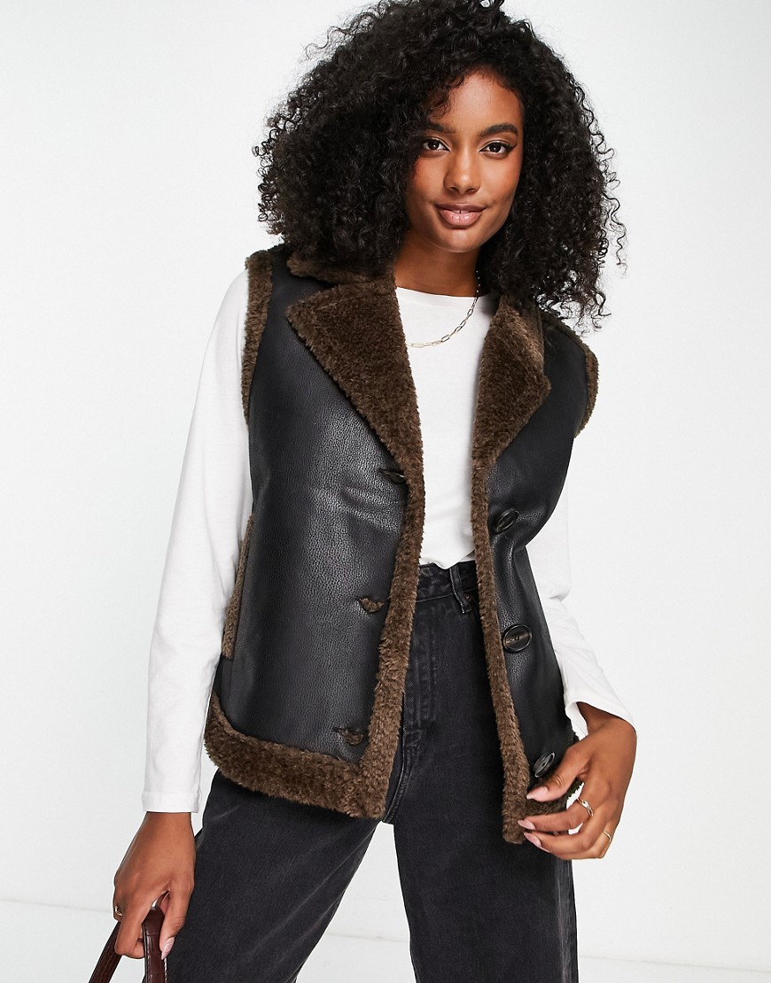 Urbancode faux shearling vest in brown
