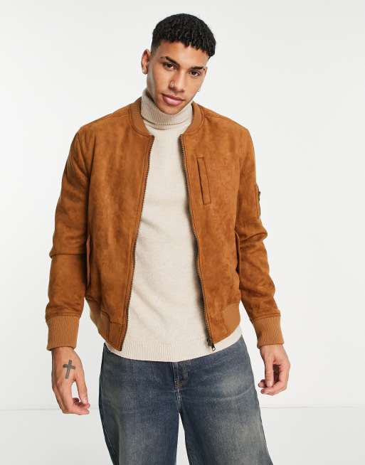 Suede bomber hot sale jacket tan