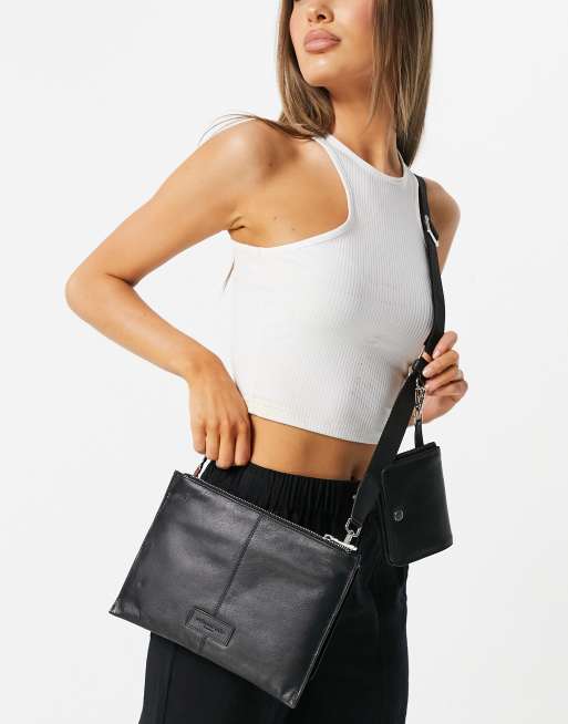 Urbancode flap over multi crossbody bag in black ASOS