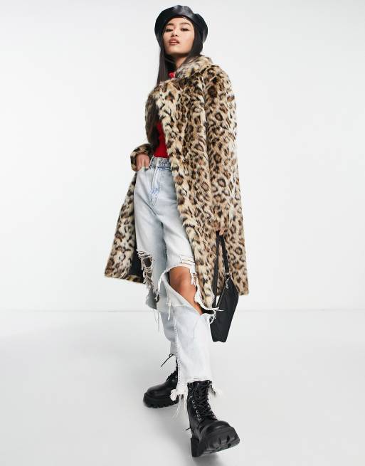 Urbancode - Frakke med leopardprint i imiteret pels