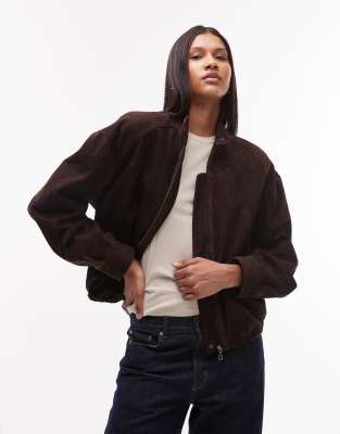 Urbancode Urbancode genuine suede bomber in bitter chocolate-Brown
