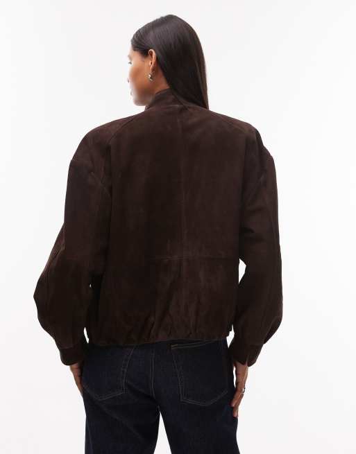 Urbancode genuine suede bomber in bitter chocolate