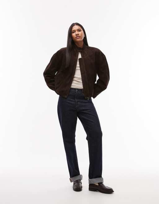 Urbancode genuine suede bomber in bitter chocolate