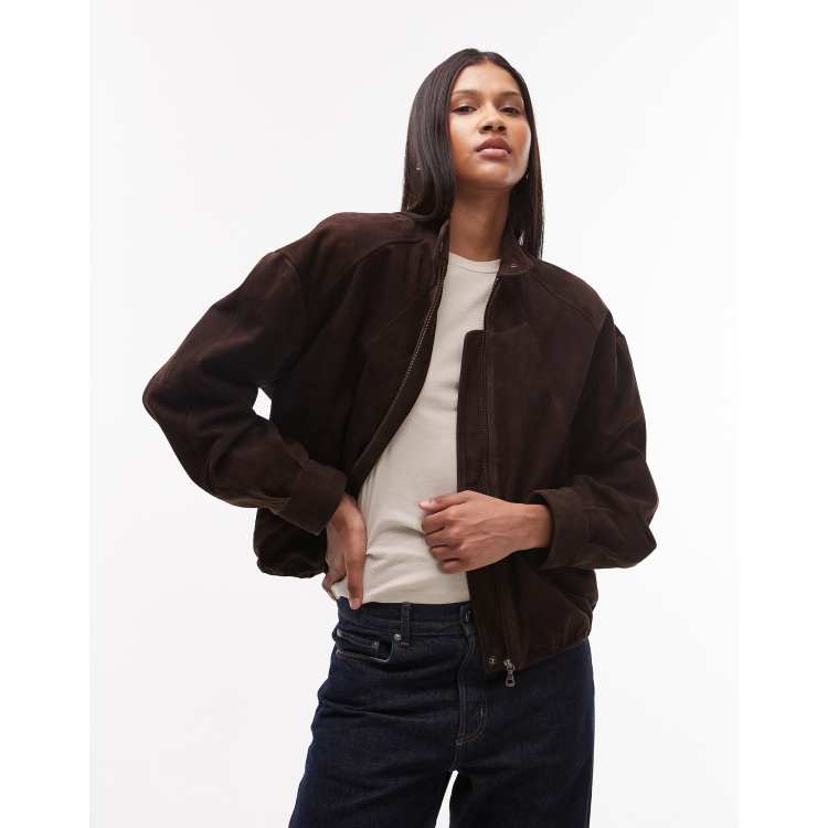 Urbancode genuine suede bomber jacket in bitter chocolate | ASOS