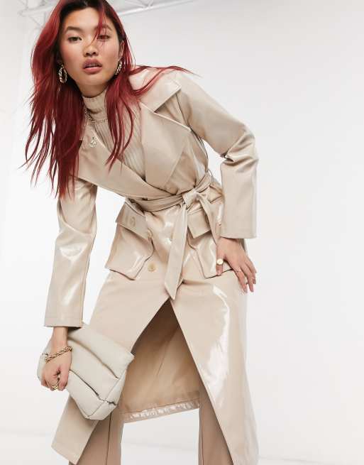 Beige leather shop trench coat