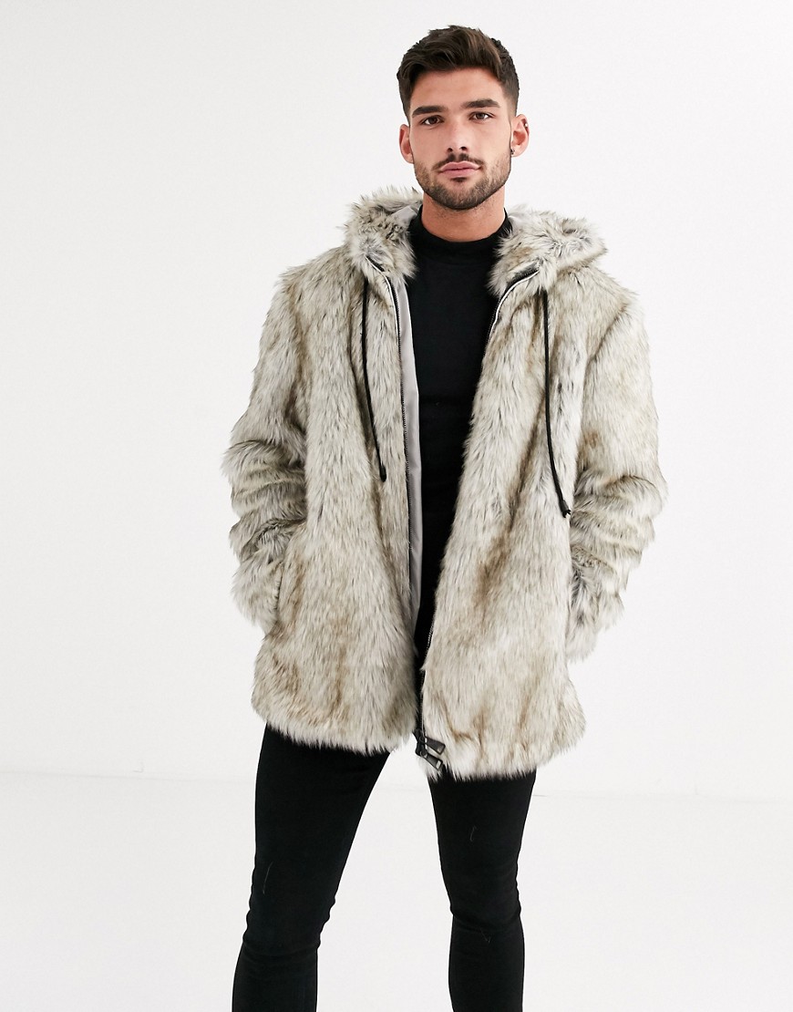 Urbancode hooded faux fur jacket with hood-Multi