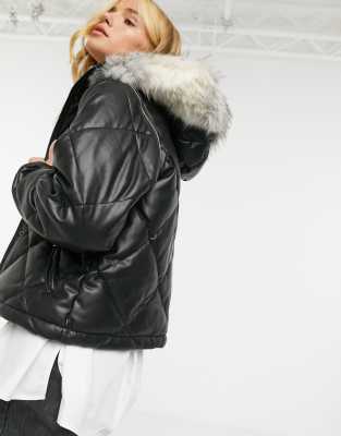 quilted jacket with fur collar