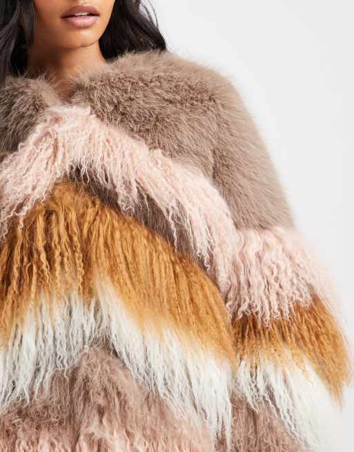 Urbancode jack met panelen van faux-fur in roze, bruin en multikleur, 4 van 4