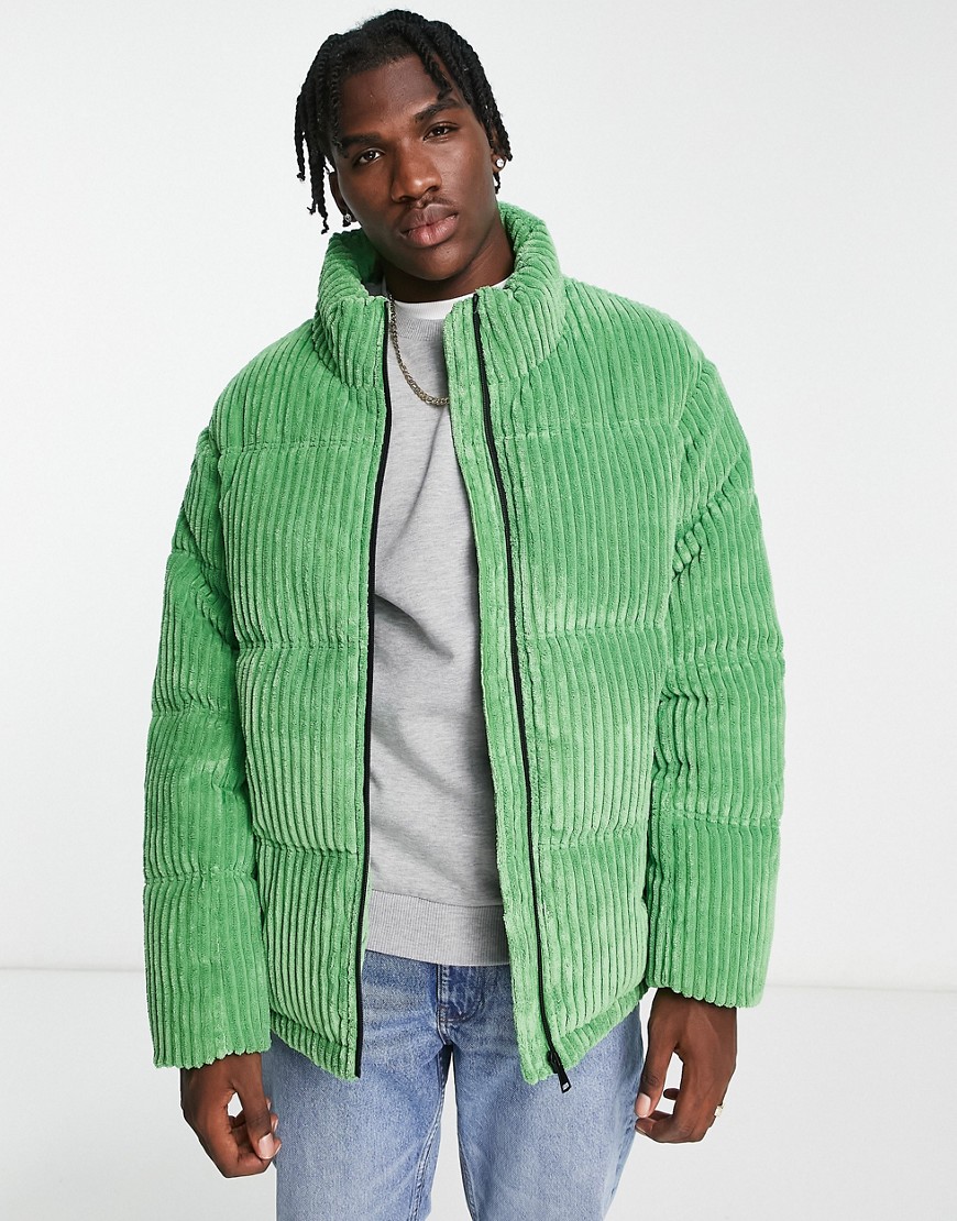 Urbancode jumbo cord puffer jacket in bright green