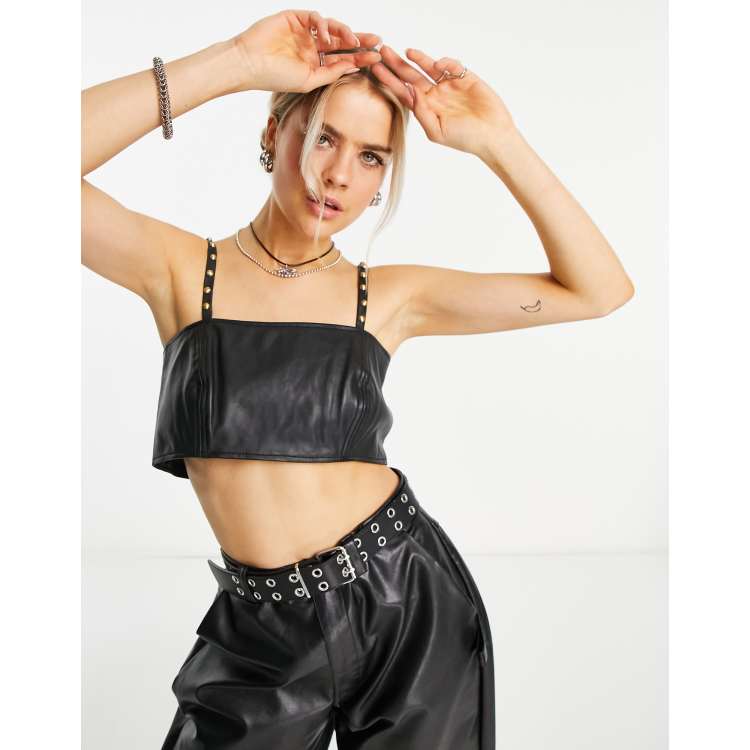 Urbancode Kastiges Camisole aus Echtleder in Schwarz ASOS