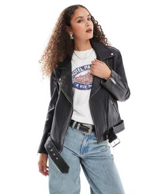 Urbancode - Klassische Lederjacke in Schwarz mit Vintage-Effekt