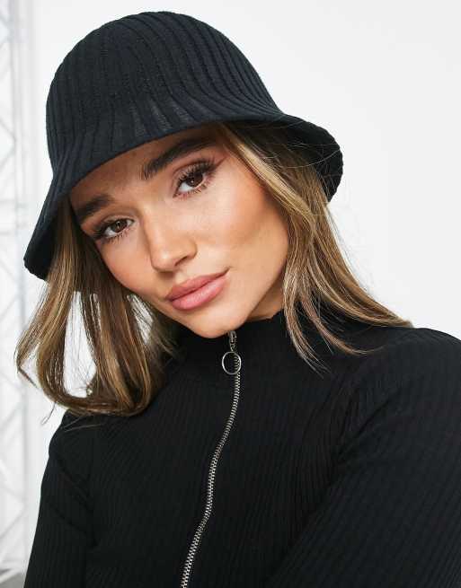 Urbancode knitted ribbed bucket hat in black | ASOS