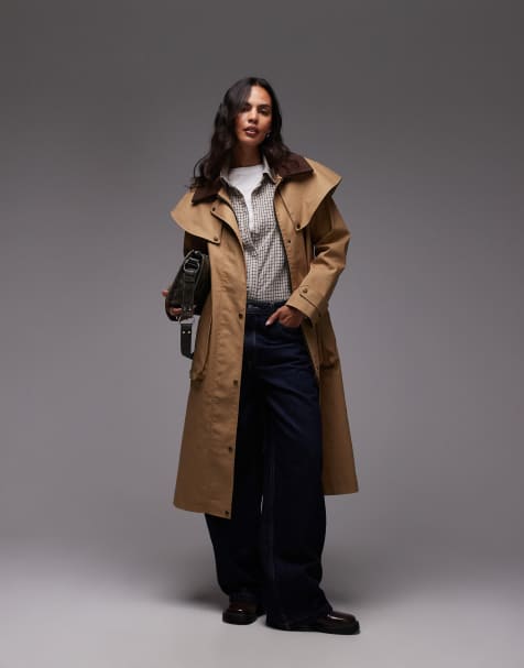Urbancode cape detail longline rain mac in sand 
