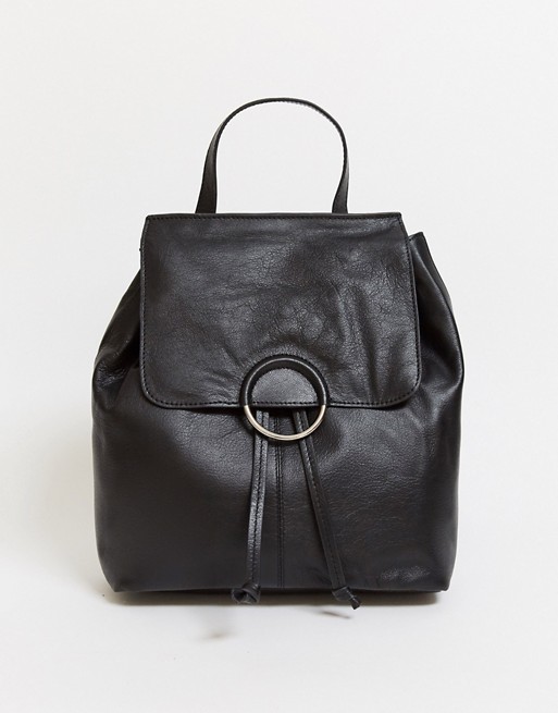 Urbancode leather backpack with ring detail in black