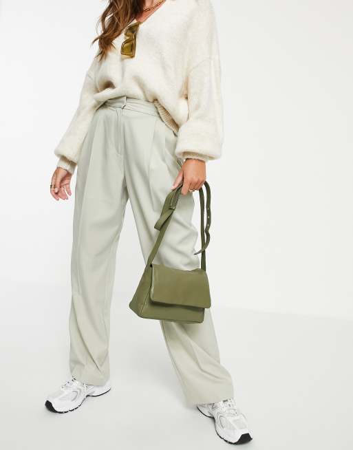 Urbancode leather chain detail crossbody bag in khaki