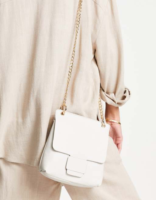 Urbancode leather chain detail crossbody bag in off white