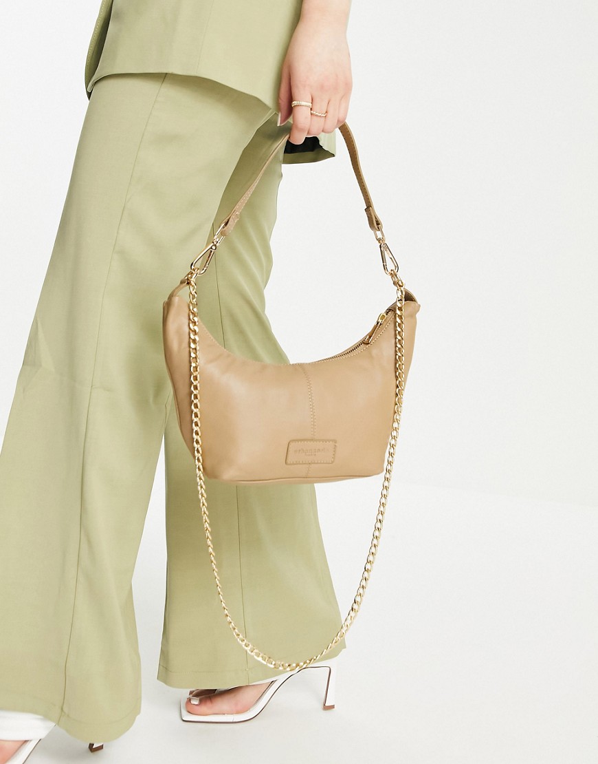Urbancode Leather Chain Detail Slouch Shoulder Bag In Taupe-neutral