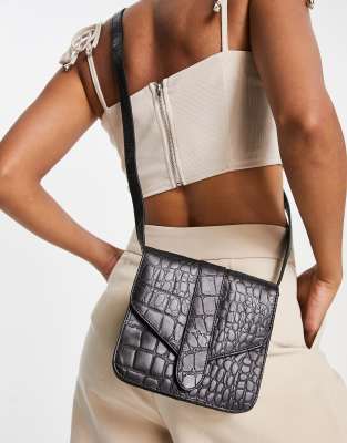 Urbancode leather croc cross body bag in black