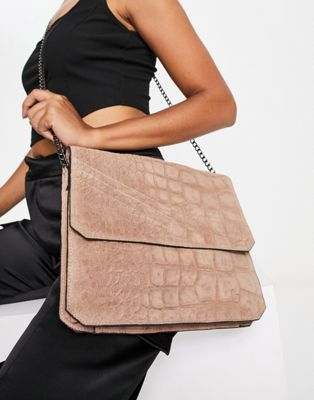 Urbancode leather croc crossbody bag in taupe - ASOS Price Checker