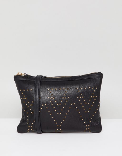 Urbancode leather cross body bag with pin studs | ASOS